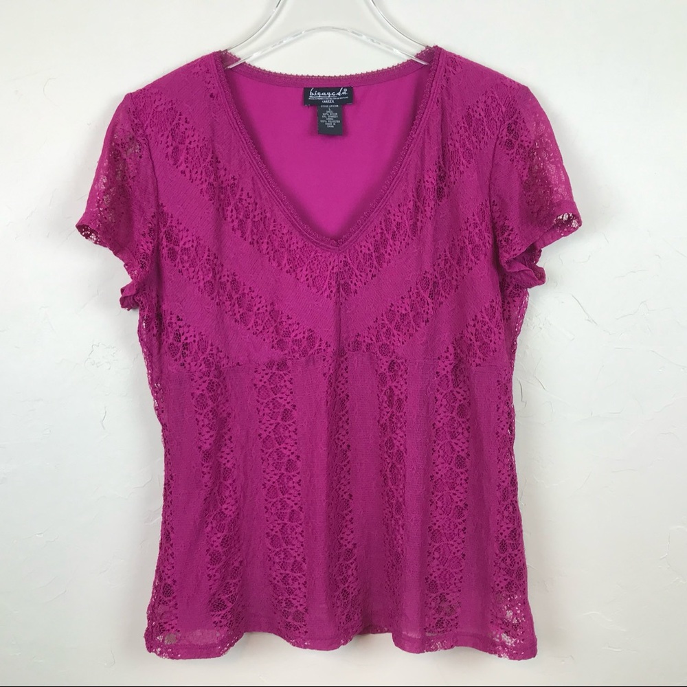 BIYAYCDA Pink Lace (Lined) SS V-neck Blouse L